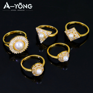 Dames Elegante Zoetwaterparels Ringen Fijne <span class=keywords><strong>18K</strong></span> Gouden Zirkoon Verlovingsring Voor Bruid - Product Image 4