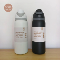 Bouteille d'eau sport isotherme en acier inoxydable à large ouverture de 32 oz avec paille intégrée et bouchon à ouverture rapide, gourde de cyclisme, tasse de voyage