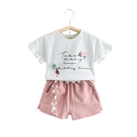 Vêtements Bébé Fille Ensemble 2 Pièces Tenues à Volants Haut Blouse Blanche et Pantalon Jean Déchiré Mode pour Fillette