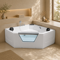Vente en gros de baignoire d'angle en acrylique 59x59 pouces pour 2 personnes avec panneau en verre trempé