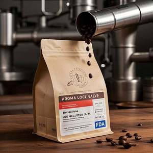 Custom Logo <b>Square</b> Bottom Kraft Paper <b>Bag</b> Eco-Friendly Aroma Retention Valve 2.5kg/5kg Capacity for Coffee <b>Beans</b> Pet Food - Product Image 2