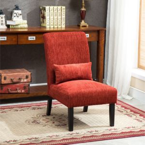 DB Pisano Contemporary Red Armless <b>Accent</b> <b>Chair</b> with Pillow Chenille Fabric for <b>Living</b> <b>Room</b> - Product Image 3