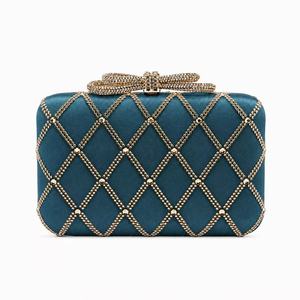 Women Elegant Diamond Grid Evening Bag Shinny Rhinestones Clutch <b>Purse</b> Chic Bowknot Handbag for Dating Dinner Party - Product Image 1