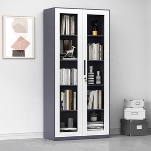 Glass Door Steel Storage Cupboard Iron Bookcase Home Curio <b>Cabinet</b> Figure Display Showcase Metal Filing <b>Cabinet</b> for Office - Product Image 3