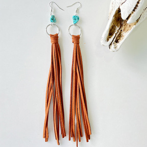 Pendientes de cuero para mujer Unionen 2337 moda turquesa colorido cuero flecos colgante estilo exagerado - Product Image 2