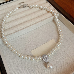Collar de Perlas de Imitación Brillantes para Clavícula, Gargantilla con Cuentas de Perlas de 8MM, Colgante de Lágrima con Diamantes de Imitación, Joyería de Destaque para Mujer - Product Image 2