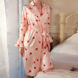 <span class=keywords><strong>Vestaglia</strong></span> Sexy in Raso con Cintura, Pigiama a Maniche Lunghe, Abbigliamento <span class=keywords><strong>da</strong></span> <span class=keywords><strong>Notte</strong></span> per Donne, Stampa a Cuori, Vestito <span class=keywords><strong>da</strong></span> <span class=keywords><strong>Notte</strong></span> in Raso con Volant - Product Image 1