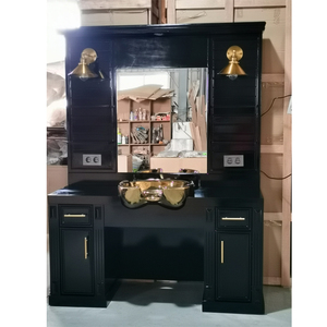 Estación de Espejo de Peluquería Clásica Vintage Multifuncional de Madera con Luz LED y Lavabo para Champú - Product Image 5
