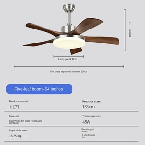 HSG Best Selling 56-Inch Modern AC Motor <b>Ceiling</b> Fan with Light 5 Blades Black/White <b>Glass</b> Body Remote Control for Living Room - Product Image 2