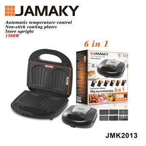 เครื่องทำแซนวิชไฟฟ้า JAMAKY 6 in 1 ขนาด 23.2x13.1 ซม. 1500 วัตต์ แผ่นเคลือบกันติด - Product Image 1