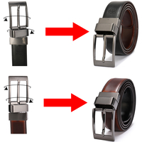 Sabuk Kulit Pria Desain 3.2CM Warna Cognac dan Hitam, Sabuk Kulit Asli Bolak-Balik untuk Pria dengan Gesper Putar