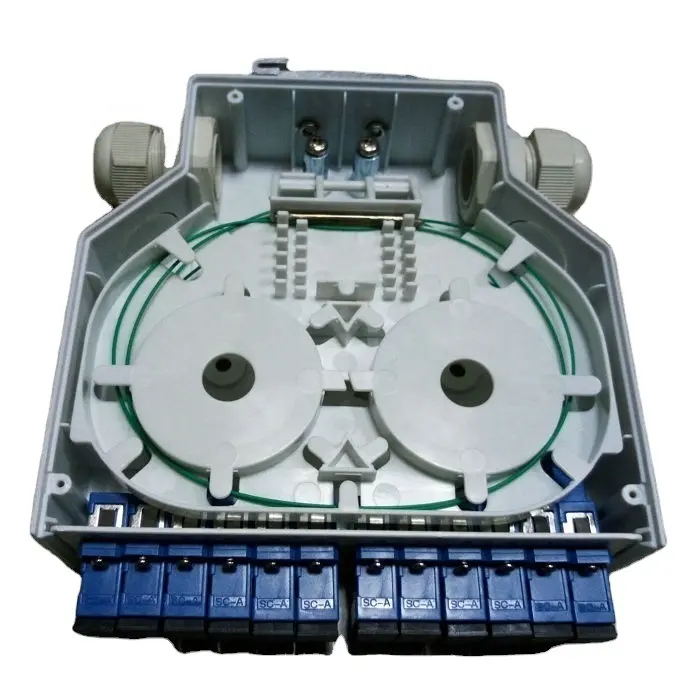 ABS + UV Plástico Montagem em Trilho DIN Distribuidores com 6 SC Duplex De Fibra Óptica Adaptador e 12 Tranças