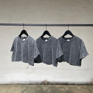 Toptan özel % 100% pamuk boş asit yıkama Vintage t shirt boy kadınlar grafik boy kırpma üst T-shirt toplu - Product Image 1