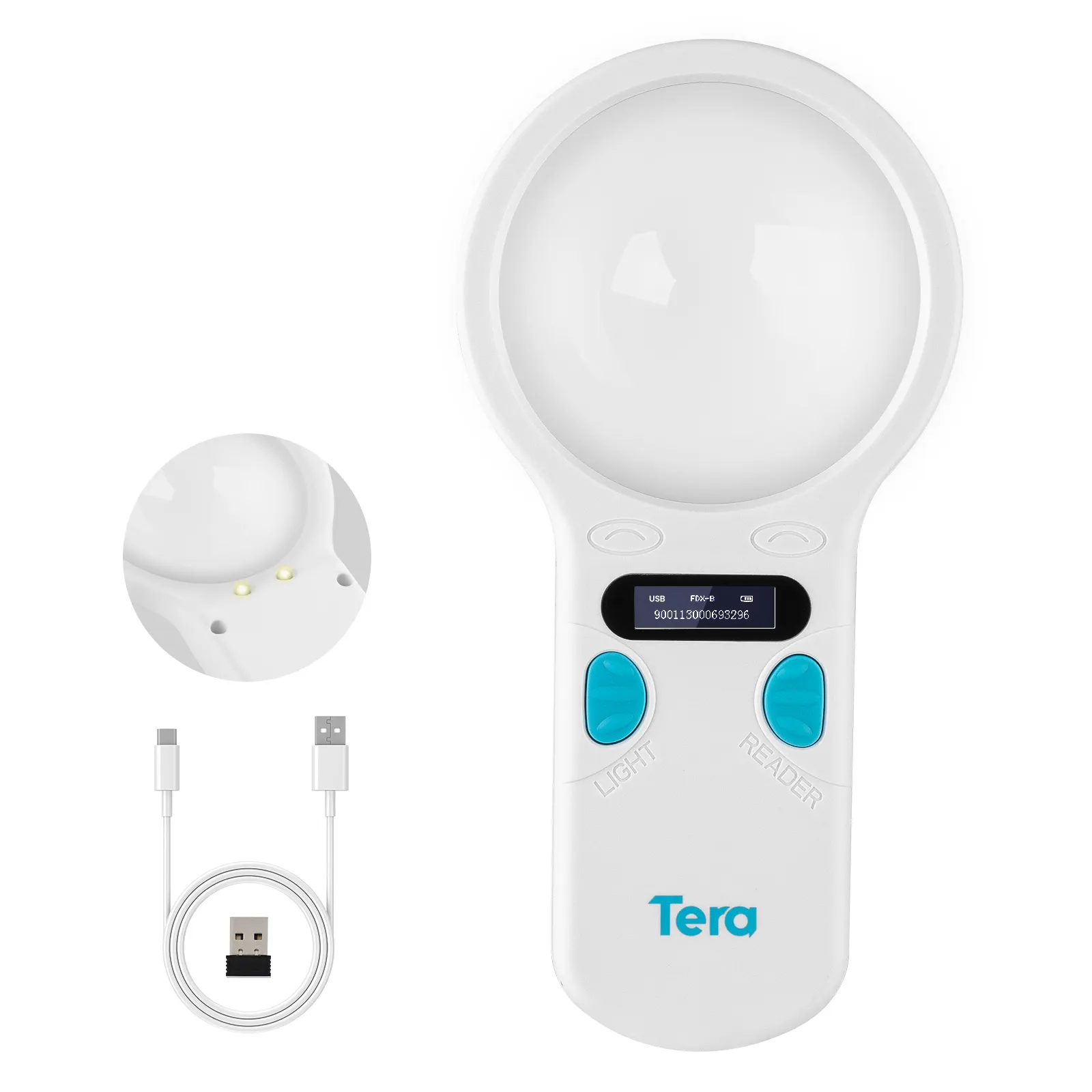 Tera Pet Microchip Máy quét Kính Lúp Đèn màn hình hiển thị OLED RFID 2.4G không dây và có dây USB emid FDX-B w90c