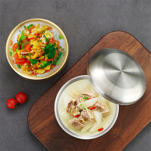 Bols en acier inoxydable 304 à double paroi avec couvercle, isolés, pour riz, soupe, nouilles, vaisselle coréenne, épais, articles de table pour enfants et écoliers - Product Image 3