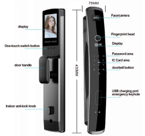Smart Door Lock with Face Recognition Fingerprint Wi-Fi Steel Door Grade C Security Aluminium Alloy <b>Memory</b> <b>Card</b> & Cloud - Product Image 2