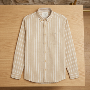 เสื้อเชิ้ตแขนยาวลายทางสำหรับผู้ชาย ENOVATE แบบลำลอง กระดุมสองแถว คอปก ผ้าฝ้าย 100% ระบายอากาศได้ดี เหมาะสำหรับใส่ในฤดูร้อน ODM - Product Image 3