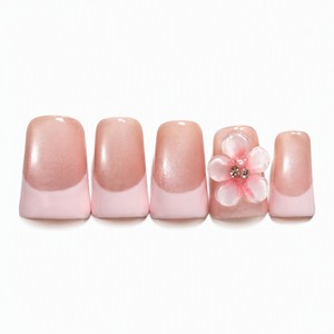 Uñas Postizas Francesas con Brillo Rosa, 10 Piezas, Uñas Cuadradas Pre-Diseñadas, Cobertura Completa, Reutilizables, Acrílicas para Dedos - Product Image 1