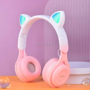 Wholesale Custom Cheapest Waterproof Gamer Earphones Pink Cute Cat Ear Headphone Wireless BT Gaming Headset Headphones For Girls