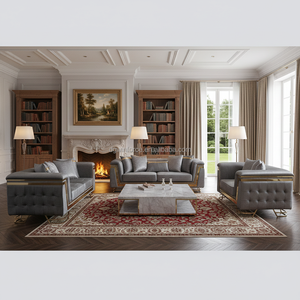 Canapés de <span class=keywords><strong>salon</strong></span> de luxe Winforce Modern Designs Furniture, en velours <span class=keywords><strong>gris</strong></span> élégant, <span class=keywords><strong>avec</strong></span> décoration en acier inoxydable, pour hôtel, 1, 2 ou 3 places. - Product Image 1