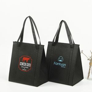 Sac Isotherme Portable Noir Tendance avec Fermeture Éclair et Motif Lettres en Non-Tissé pour Pique-Nique en Extérieur et Rangement Alimentaire – Offre Spéciale - Product Image 6