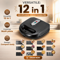 Machine à gaufres belges multifonction 12-en-1 en aluminium 750W pour la maison, presse à panini et grille-pain avec plaques amovibles – Vente en gros