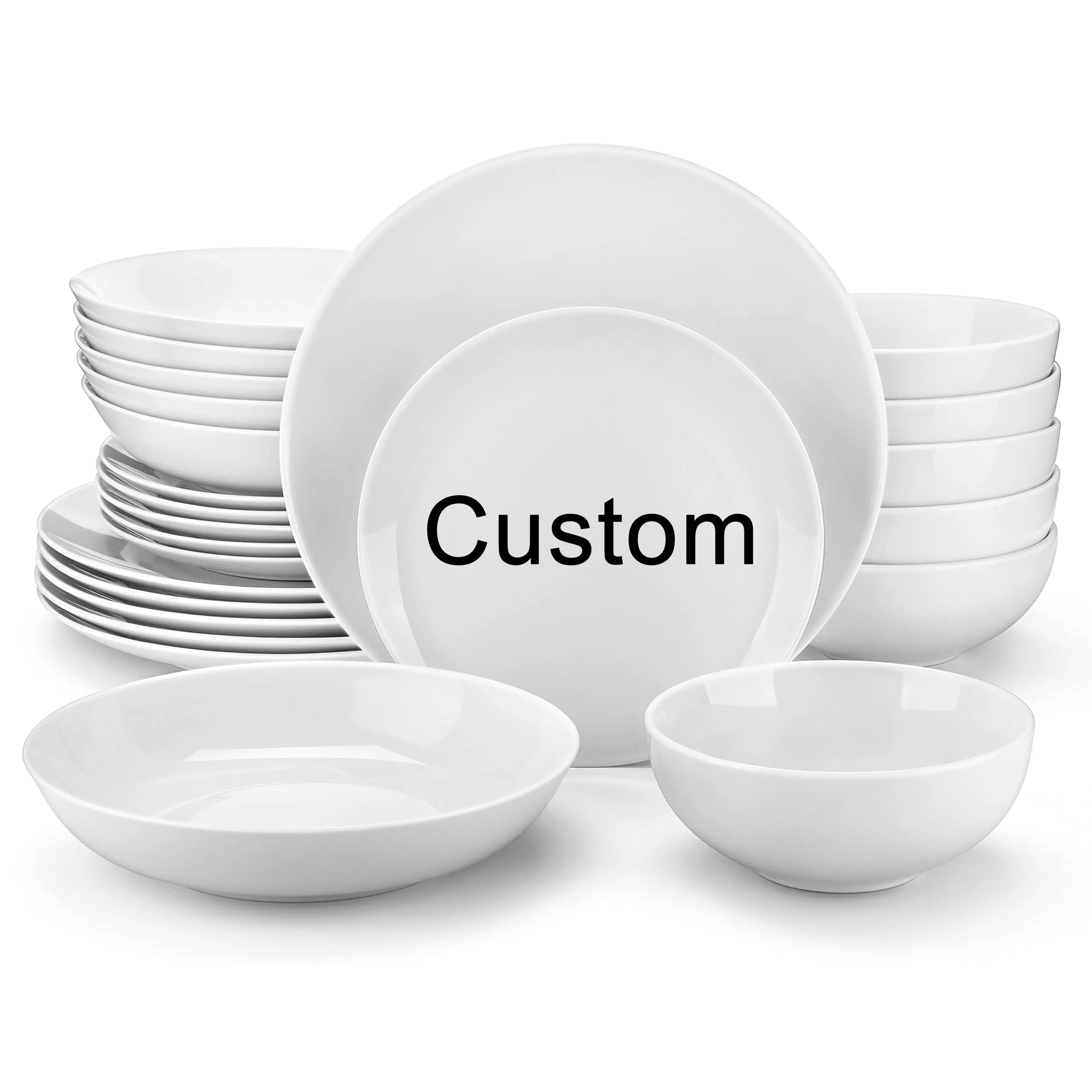 Настраиваемый логотип ресторана, белая фарфоровая посуда, Набор круглых тарелок, керамические тарелки для ресторанов