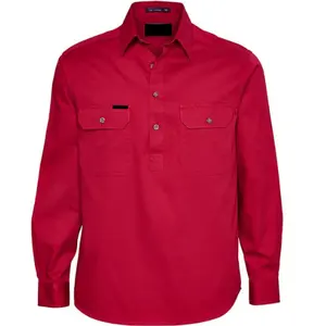 Men's Half Button 100% Cotton High Quality Uniform Work Shirts Long Sleeve Hike To Fish Shirts