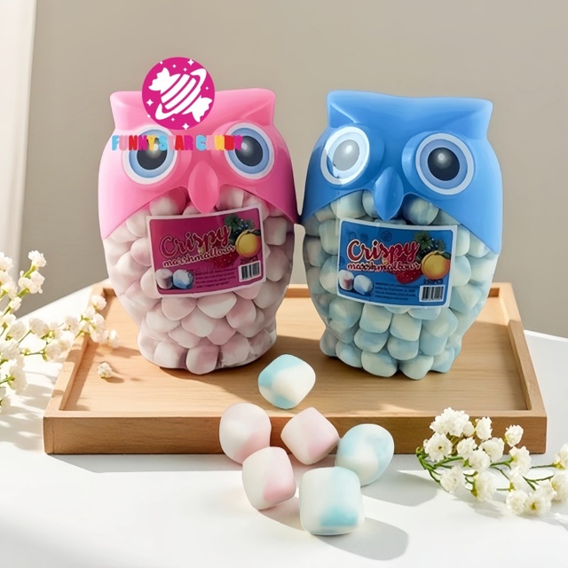 Wholesale Snack  540G Jar Packing Animal Owl Shape Cotton Candy Sweet Vanilla Flavor Crispy Marshmallow