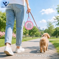 Distributeur de sacs à déjections circulaire à motif patte de chien avec fermeture éclair et poignée de transport – Support pour sacs à déjections pour promenades en extérieur