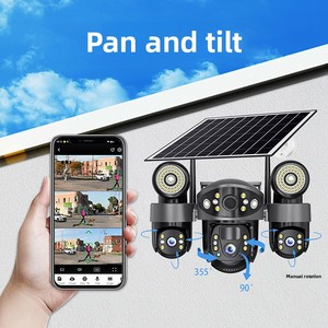 Lampe solaire LED intelligente avec 3 caméras 4K réglables, projecteur de sécurité extérieur, étanche IP65 pour jardin - Product Image 1