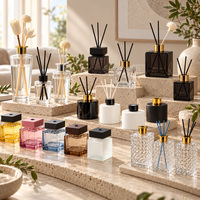 Bouteille diffuseur à roseaux en verre transparent avec bouchon en bois, diffuseur à roseaux plat, bouteille diffuseur à roseaux 100ml