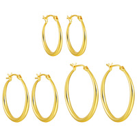 Bijoux en argent sterling S925 plaqué or 18 carats 20mm 25mm 30mm boucles d'oreilles rondes pour femmes