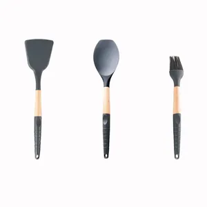 Set Alat Masak Spatula Lebar untuk Memasak, Aksesori Dapur Gagang Kayu Kualitas Superior