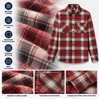 Chemise en flanelle brossée à carreaux rouges pour homme, personnalisable OEM/ODM, avec deux poches poitrine, boutonnée, manches longues, marque privée, faible MOQ, vente en gros