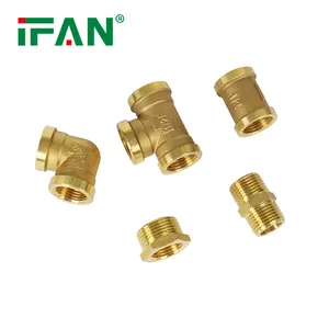IFAN Pipe Fittings Brass 3/8"~2" Thread Nipple Bushing Tee Elbow Brass Plumbing Fittings