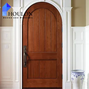 Nuevos materiales Buen precio Puerta de madera maciza Nogal negro HDF Arco redondeado Puertas interiores de madera para casas