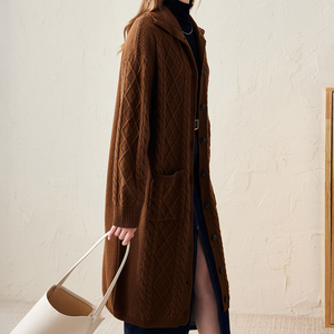 <span class=keywords><strong>Cardigan</strong></span> <span class=keywords><strong>Lungo</strong></span> Elegante Invernale Personalizzato 100% <span class=keywords><strong>Lana</strong></span> per Donna, Lavorazione a Maglia <span class=keywords><strong>Grossa</strong></span> Intrecciata, Apertura Frontale - Product Image 5