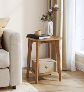 Mesa Auxiliar Multifuncional Moderna de Madera Maciza con 2 Niveles de Almacenamiento, Mesa Auxiliar Estrecha Plegable para Dormitorio y Sala de Estar - Product Image 5