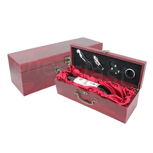 저장 나무로 되는 호화스러운 술병 장식적인 운반대 여행 선물 상자 포장 공구를 가진 빨간 나무 단 하나 포도주 상자 세트