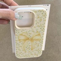 Casing HP INS Yellow Bow untuk iPhone 14 15 16 17 Pro Max, Pelindung Anti Benturan Kulit Coque, Penutup Belakang Lembut Funda