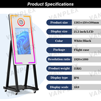 Grand miroir magique pour selfie fin avec écran tactile de 21,5 ou 32 pouces et cadre LED, prêt pour l'impression photo, valise de transport incluse