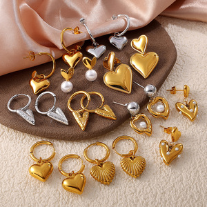 Boucles d'oreilles pendantes en forme de cœur avec fausses perles en acier inoxydable, bijoux de fête pour femmes, boucles d'oreilles tendance - Product Image 3