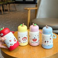 Seaygift 350/500ml Mini Termos Lucu Motif Apel dengan Tutup Stainless Steel untuk Dewasa, Vakum Terisolasi Anti Bocor Dinding Ganda 6-12 jam