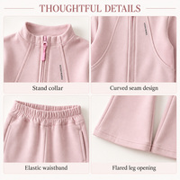 Ensemble deux pièces personnalisé OEM pour filles, veste zippée et pantalon évasé, survêtement à col montant en tricot doux, 3 couleurs, tailles 90-150, vente en gros