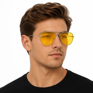<span class=keywords><strong>Gafas</strong></span> de Conducción Nocturna para Seguridad Vial, Visión Nocturna en Clima Niebla, con Lentes Polarizadas Amarillas, Marco Metálico Tipo Piloto, Antideslumbrantes - Product Image 2