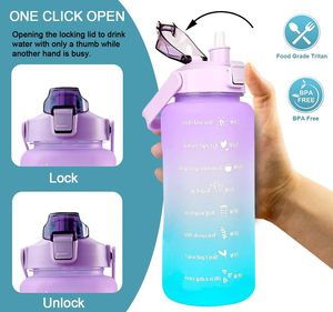 Eco Friendly Custom Bpa Free Drinking Sport 2L 64Oz Plastic Motivational Water <b>Bottles</b> With Time Marker Straw Strainer - Product Image 3