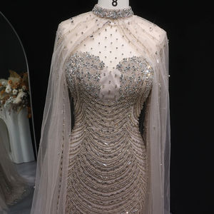 Luxuriöses Champagnerfarbenes Meerjungfrauen-Abendkleid mit Umhang Elegante Arabische Party- und Ballkleider für Damen Lsz165 - Product Image 3