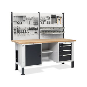 Établi réglable Fami Master BR 200cm avec plateau en bois, 4 tiroirs, armoire et mur perforé - Product Image 1