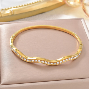 Zeadear sleek polished wavy frame bulk wholesale 18k gold luminous row <b>crystal</b> long-lasting stylish elegant bangle <b>bracelet</b> - Product Image 5